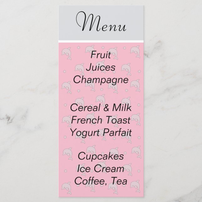 Menu baby shower "Dauphins roses" (Devant)