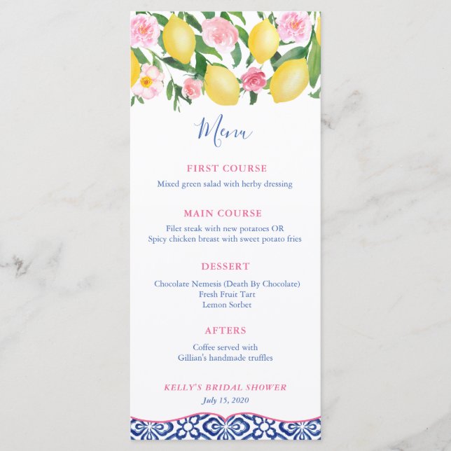 Menu Baby shower de la côte d'Amalfi sur les citrons bl (Devant)