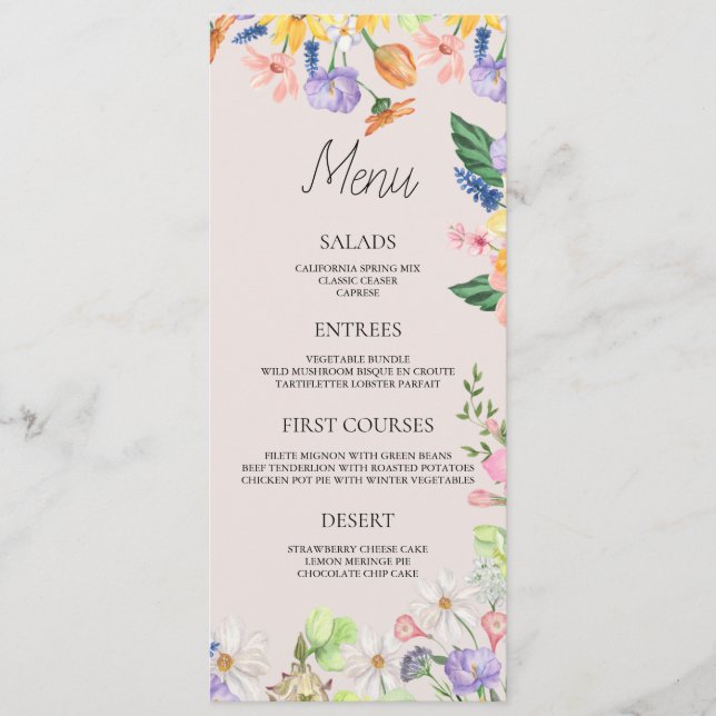Menu Baby shower de printemps fleur sauvage (Devant)