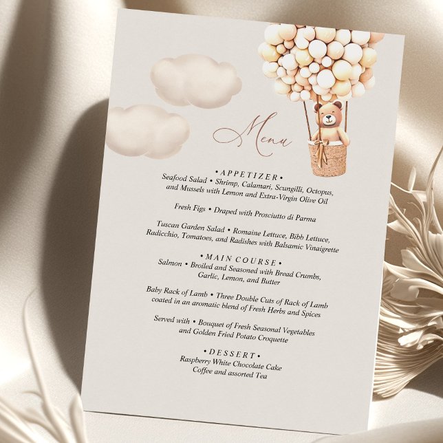 Menu Baby shower d'ours (Créateur téléchargé)