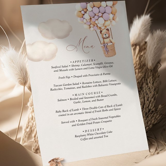 Menu Baby shower d'ours (Créateur téléchargé)
