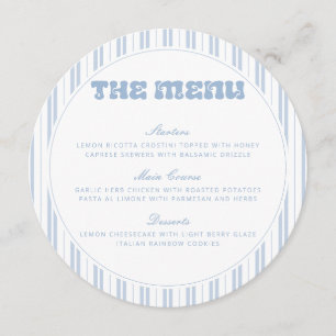 Menu Baby Shower élégant à motif rayé bleu poudre