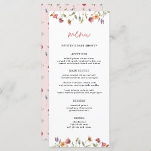 Menu Baby shower fille Fleur sauvage Spring