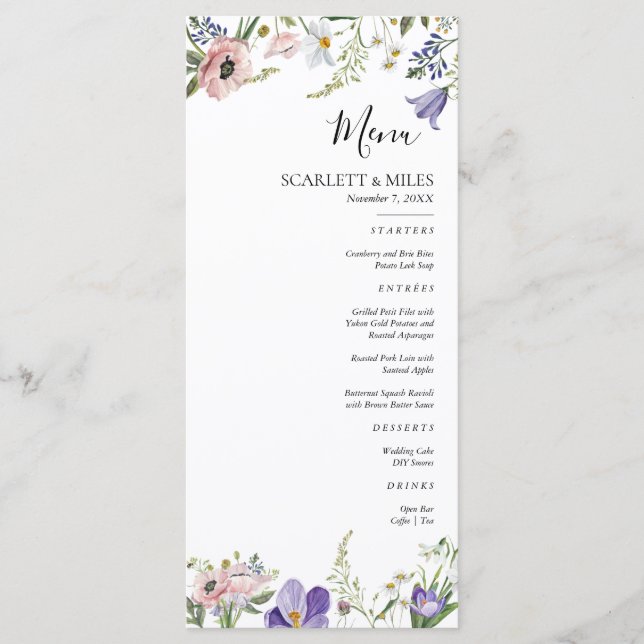 Menu Baby shower fleur sauvage (Devant)