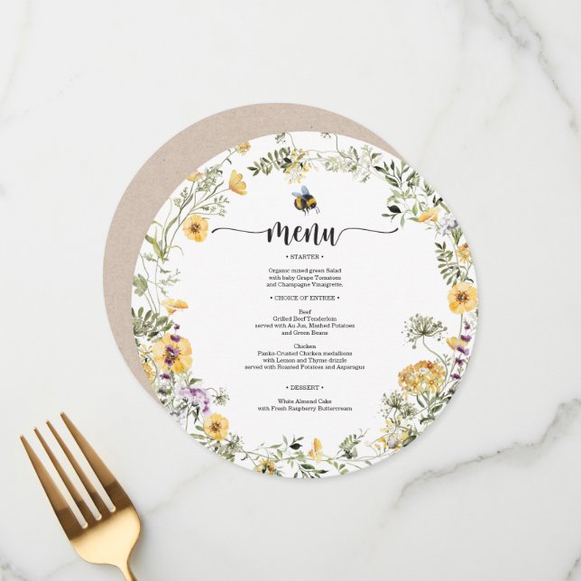 Menu Baby shower Fleur sauvage (Devant/Arrière en situation)