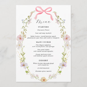 Menu Baby shower Fleur sauvage rose Bow