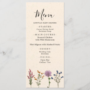Menu Baby shower Fleur sauvage vintage