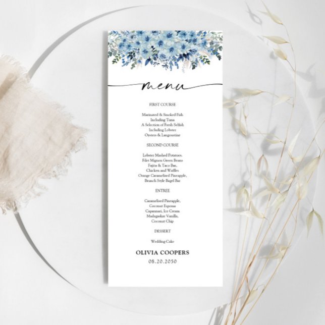 Menu Baby shower Floral Boho Bleu (Créateur téléchargé)