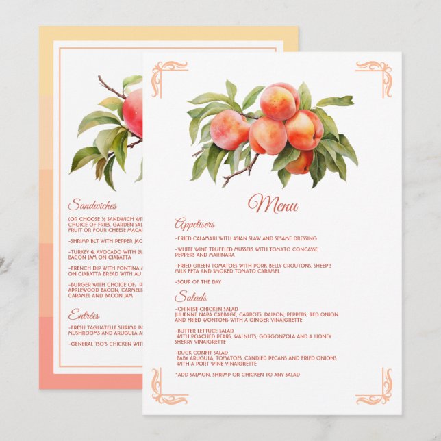 Menu Baby Shower Fuzz pêche (Devant / Derrière)