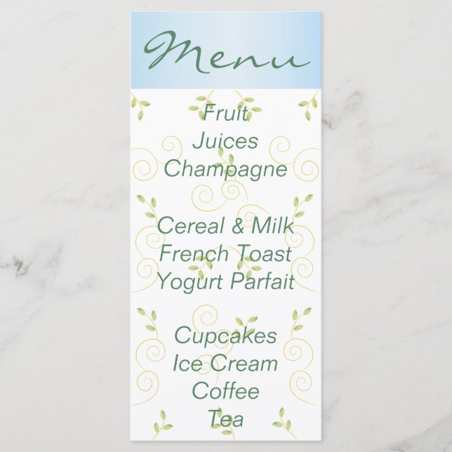 Menu baby shower "Gold Blue Birds" (Devant)