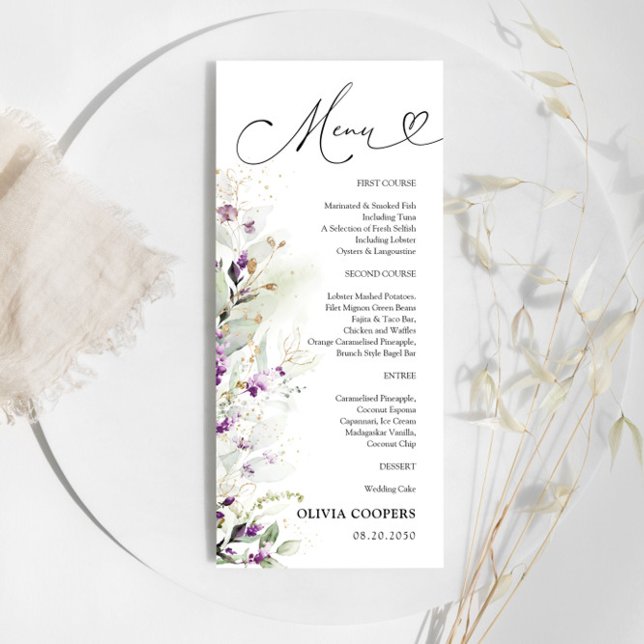 Menu Baby shower Lavande vert pourpre (Créateur téléchargé)