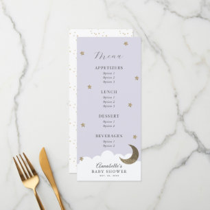 Menu Baby shower Lilac Twinkle Little Star Moon