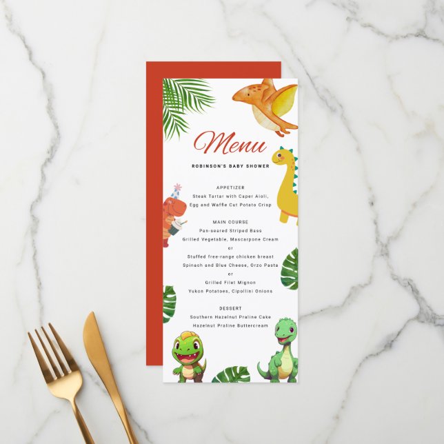 Menu Baby shower Little Dino (Devant/Arrière en situation)