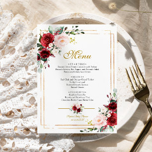 Menu Baby shower Marsala Fleurs & Gold Frame