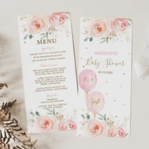 Menu Baby shower moderne chic Blush Floral Balloon