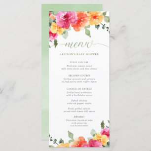 Menu baby shower orange rose chaud fleuri