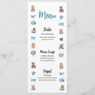 Menu Baby shower Ours Bleu Teddy
