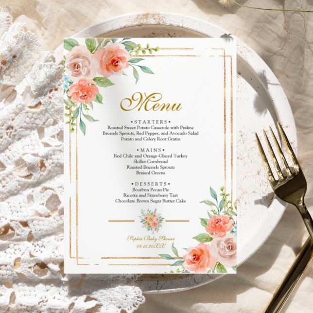 Menu Baby shower Rose & Gold Frame (Créateur téléchargé)