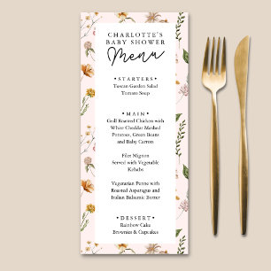 Menu Baby shower rose petit Fleur sauvage