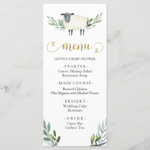 Menu Baby shower Sweet Little Lamb Green
