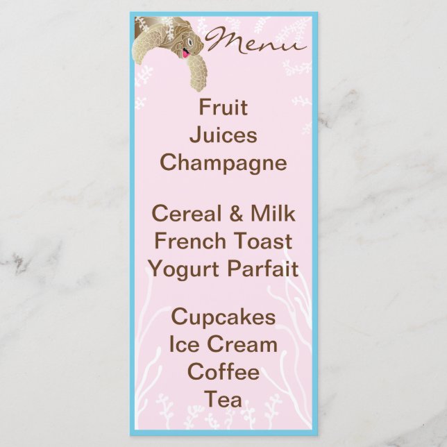 Menu baby shower "Tortue rose" (Devant)