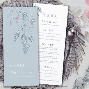 Menu Baies d'herbe aquarelle bleu poussiéreux mariage b