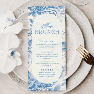Menu Balise Merci cadeau Fête des mariées Floral bleu