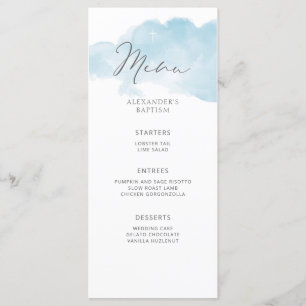 Menu Baptême de bébé minimaliste bleu