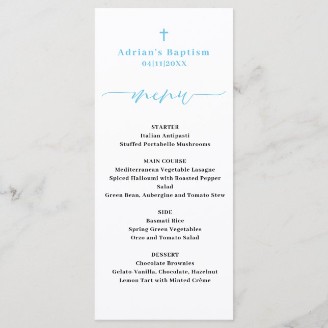 Menu Baptême Garçon Bleu (Devant)