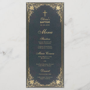 Menu Baptême vintage Garçon Bleu Or Élégante Calligraph