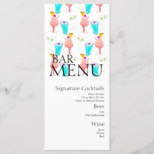 Menu Bar à boissons cocktail vin aquarelle Mariage 