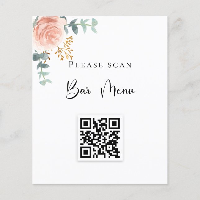 Menu Barre Code QR bleu floral eucalyptus (Devant)