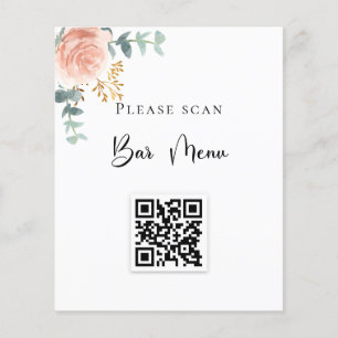 Menu Barre Code QR bleu floral eucalyptus