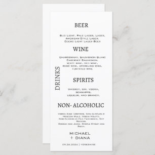 Menu Barre de boissons Mariage Gras Script Minimal Pers