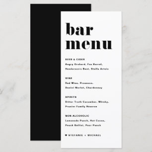 Menu Barre de Mariage de typographie noire en gras rétr