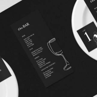 Menu Barre de Mariage noir et blanc minimale
