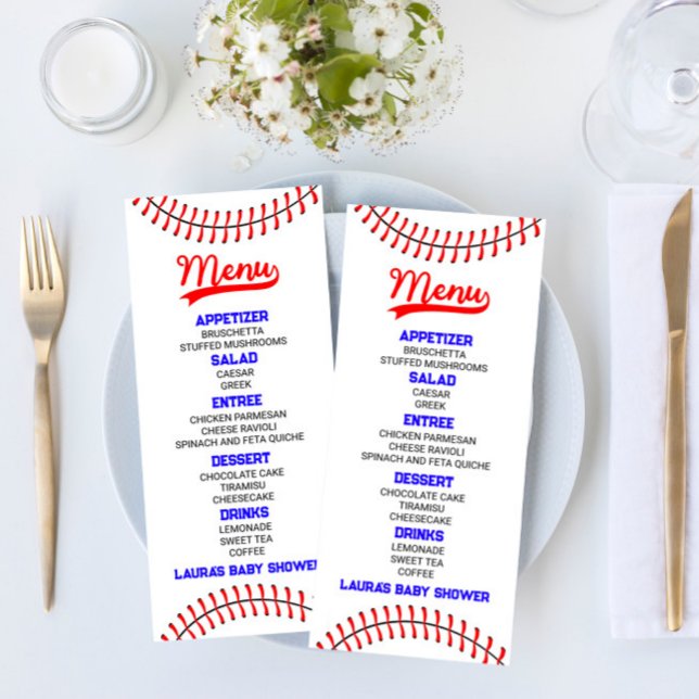 Menu Baseball Sports Red Blue Baby shower Nourriture (Créateur téléchargé)