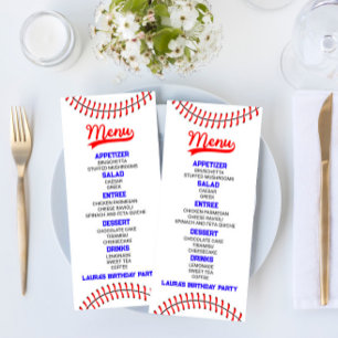 Menu Baseball Sports Rouge Bleu Nourriture fête d'anniv