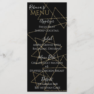 Menu Bat BM ou Bar Mitzvah Gold Stars
