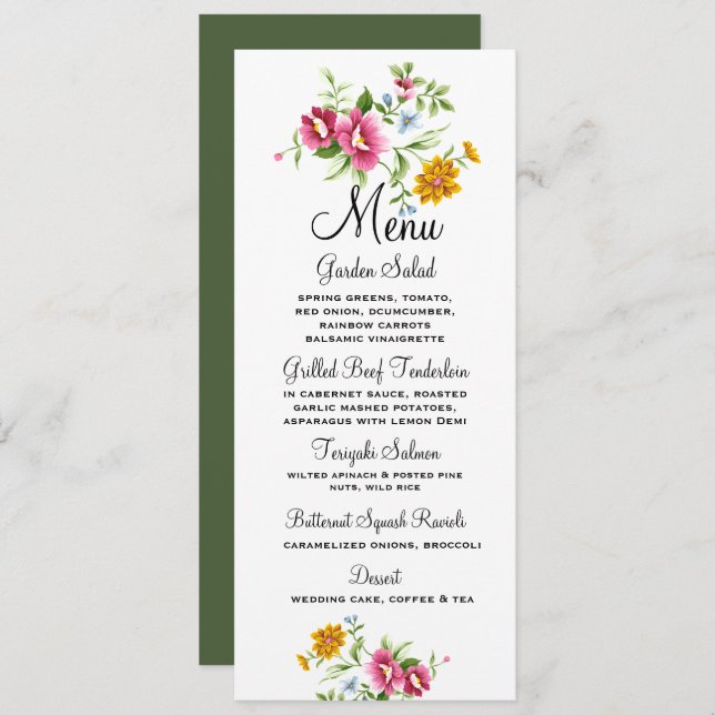 Menu Beau Mariage de fleurs de printemps (Devant / Derrière)