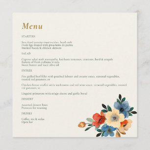 Menu Beau Mariage d'ivoire Floral Aquarelle
