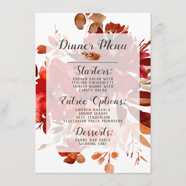 Menu Beauté Rustique Floral encadré Aquarelle Bohème (Devant)
