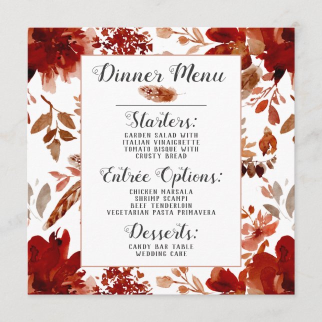 Menu Beauté Rustique Floral encadré Aquarelle Boho Chic (Devant)