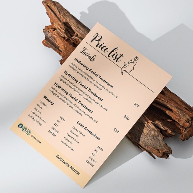 Menü "Beauty Cosmetic Skin Care Price List" (Beauty Cosmetic Skin Care Price List Menu Flyer)