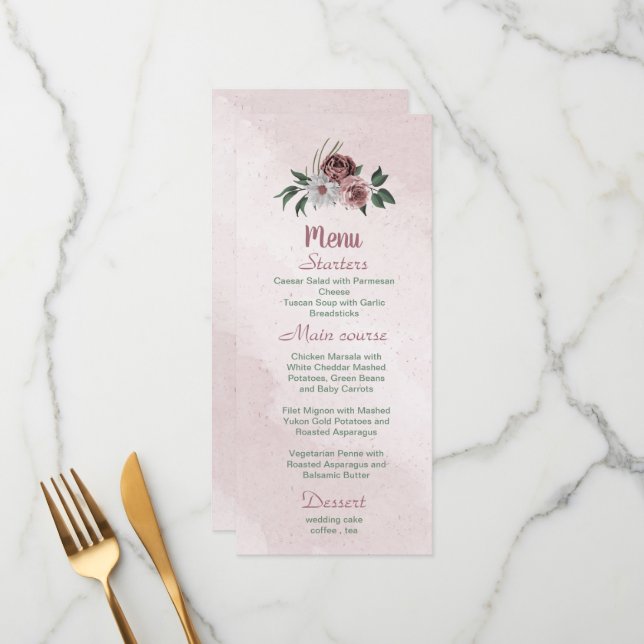 Menu belle cannelle blanche rose rose végétation fleuri (Devant/Arrière en situation)