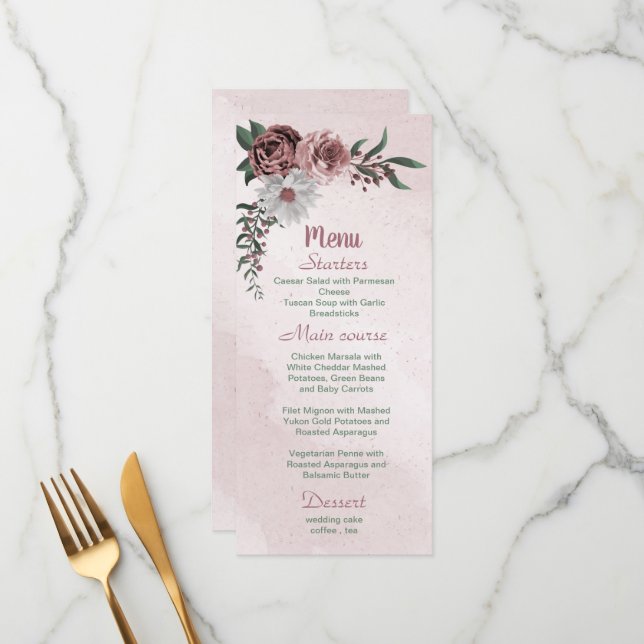 Menu belle cannelle blanche rose rose végétation fleuri (Devant/Arrière en situation)