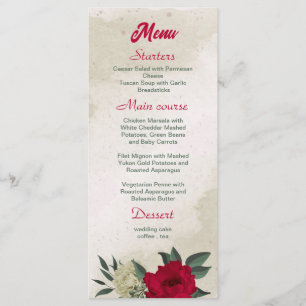 Menu belle fleurs rouge pâle jaune mariage