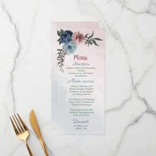 Menu Belle rose bleu marine rose poussiéreux fleurs ver