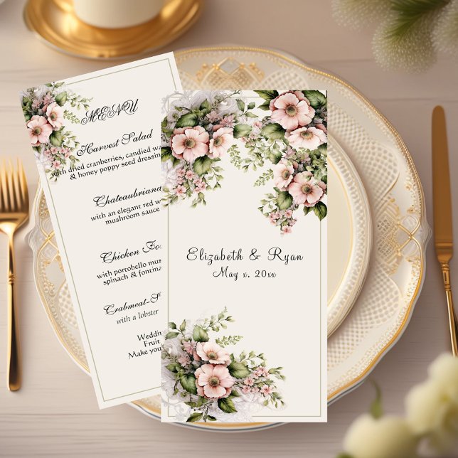 Menu Belles fleurs roses Vignes vertes (Créateur téléchargé)