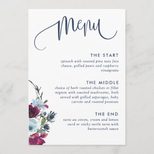 Menu Berry, Bourgogne et Flore bleue, Mariage élégant